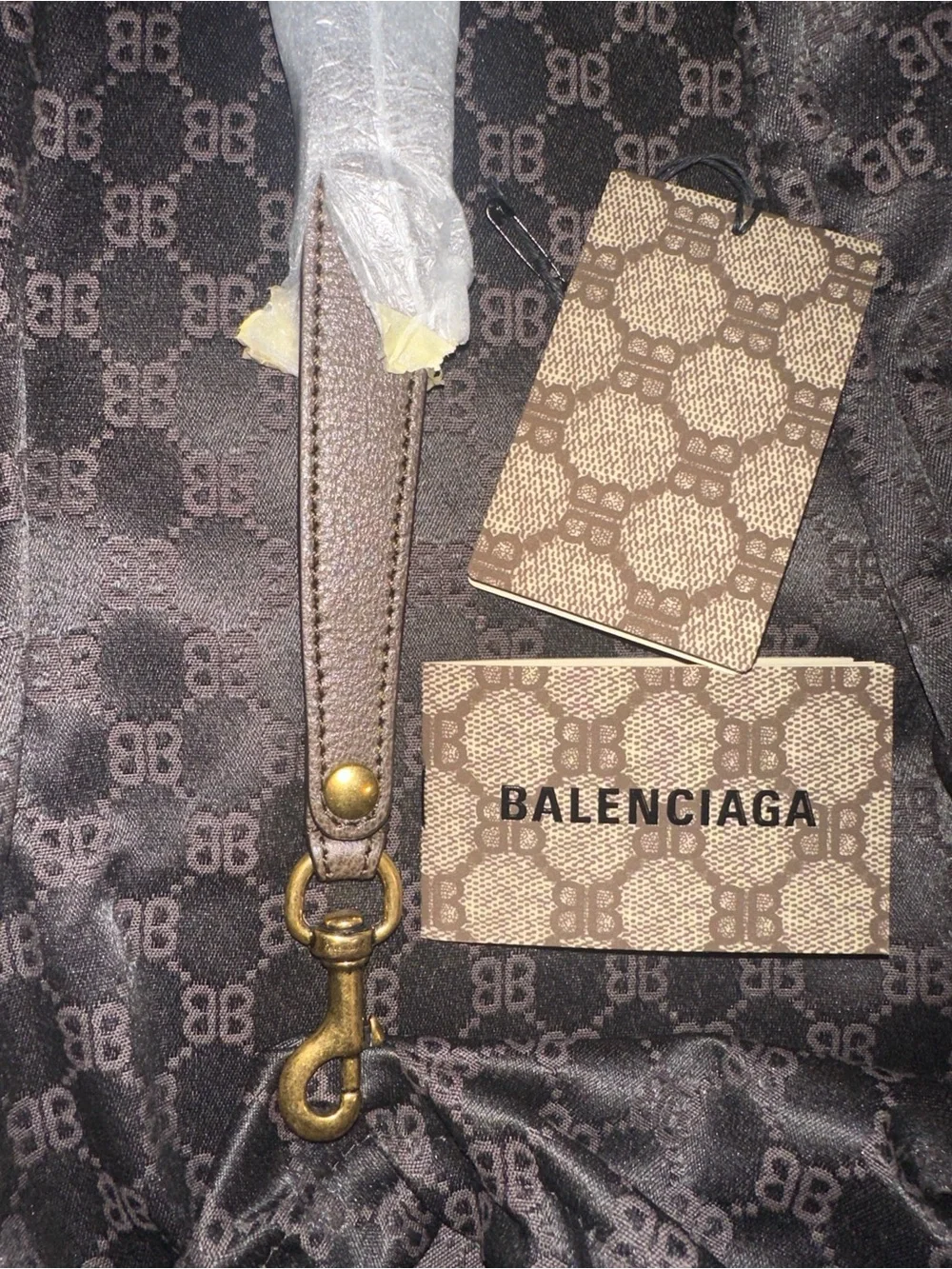 Balenciaga Beige Monogram Canvas Pouch with Green and Red Center Stripe